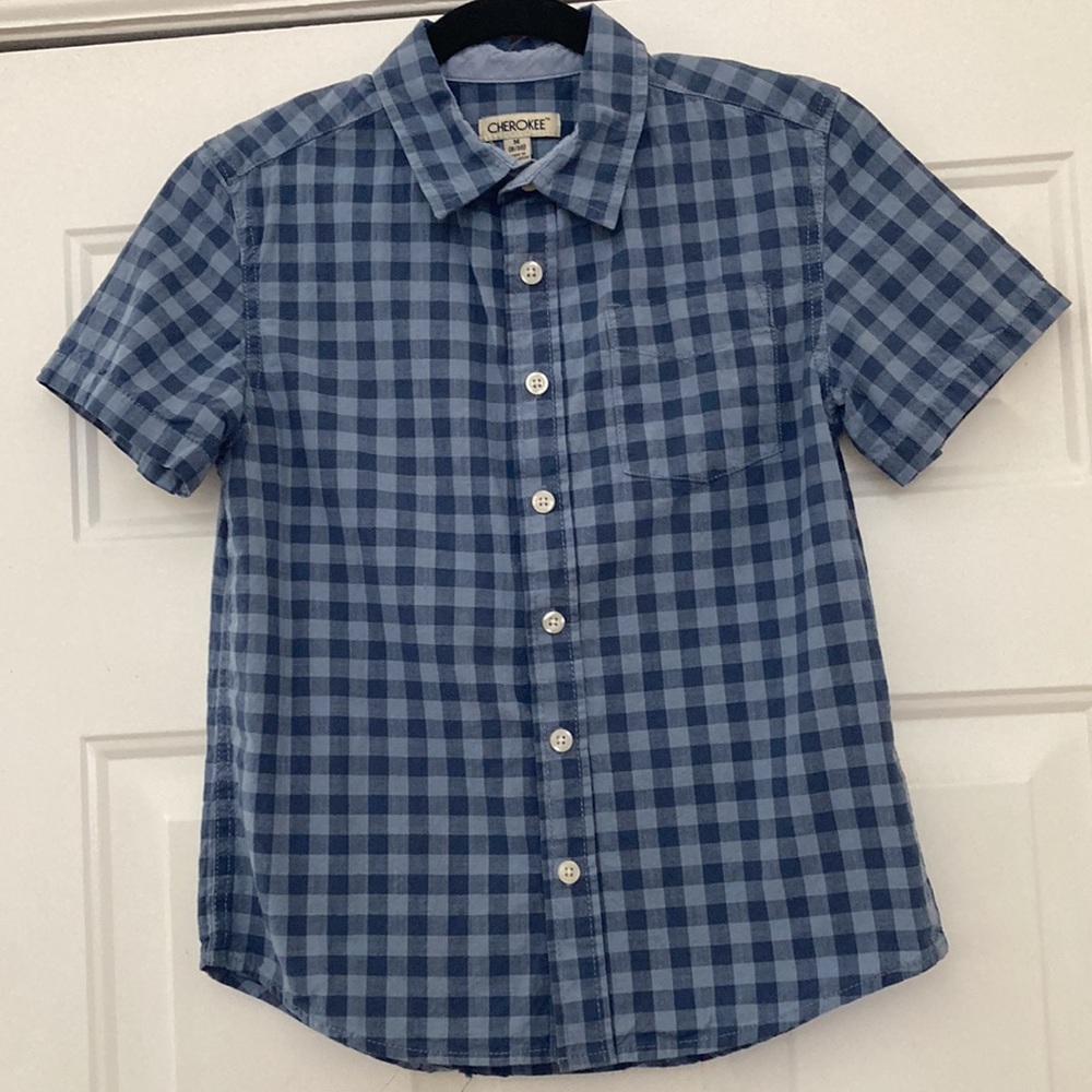 Cherokee Button Down Short Sleeve Shirt Blue Size Medium
